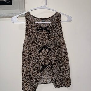 SHEIN Leopard Print Tank Top with Black Bows